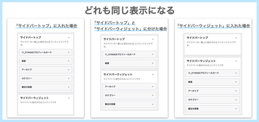 サイドバートップとサイドバーウィジェットの挿入パターンは同じ